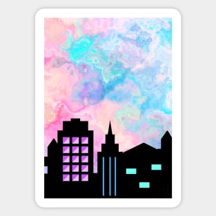 City in a Psychedelic Sky Sticker